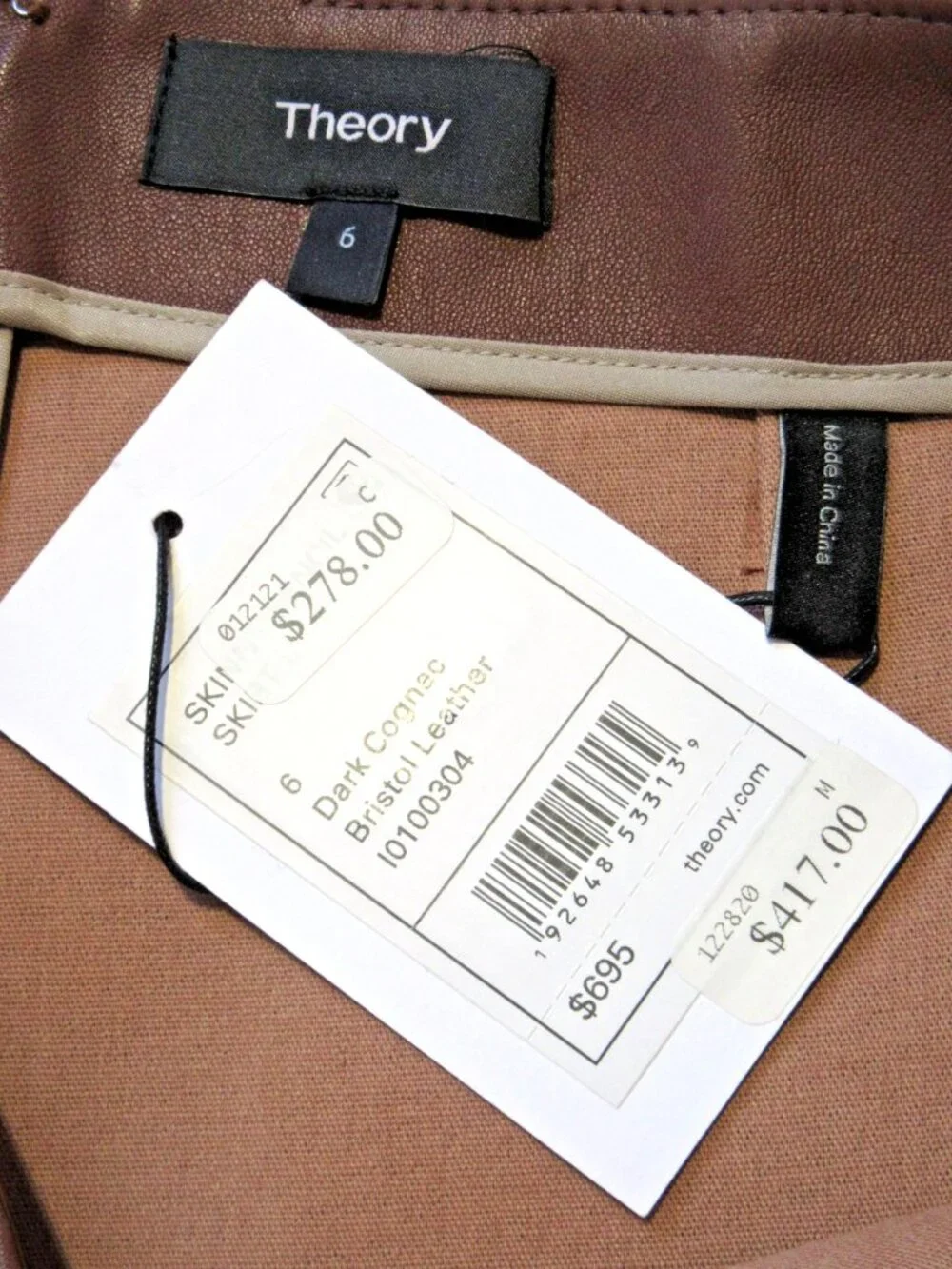 NWT Theory Skinny Pencil in Dark Cognac Bristol Stretch Leather Skirt 6 $695 - Picture 4 of 6